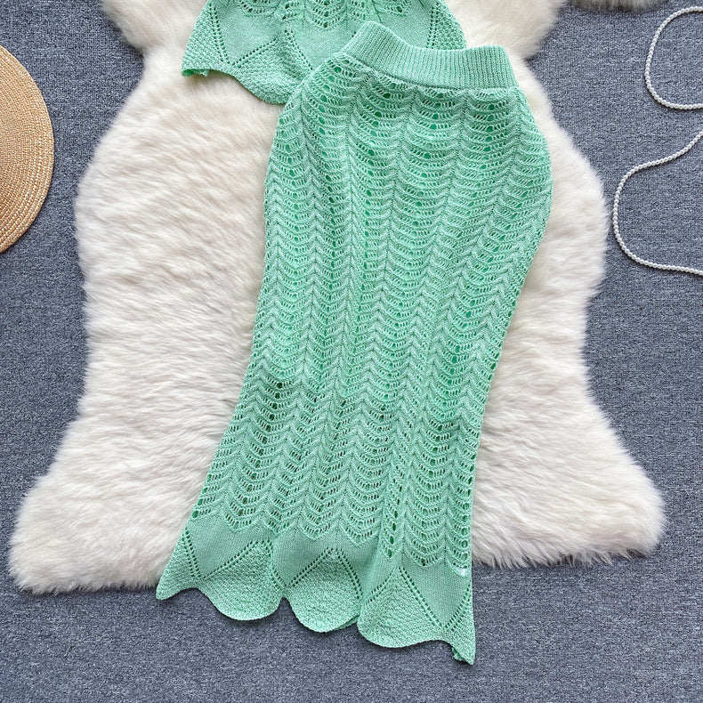 Crochet Knit Top And Skirt Set