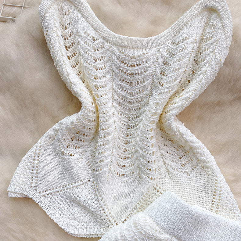 Crochet Knit Top And Skirt Set