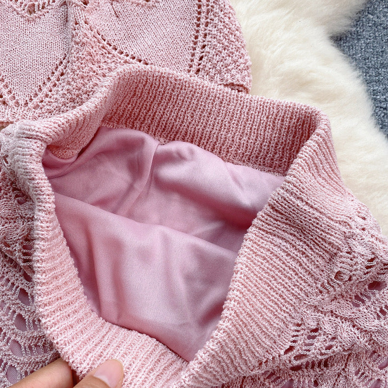 Crochet Knit Top And Skirt Set