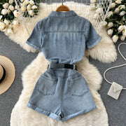 Lylian Belted Denim Romper