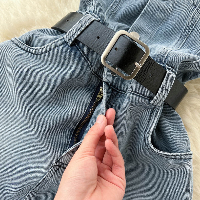 Lylian Belted Denim Romper