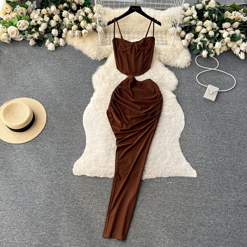 Gelbes Corset Top Ans Skirt Set