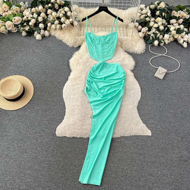 Gelbes Corset Top Ans Skirt Set