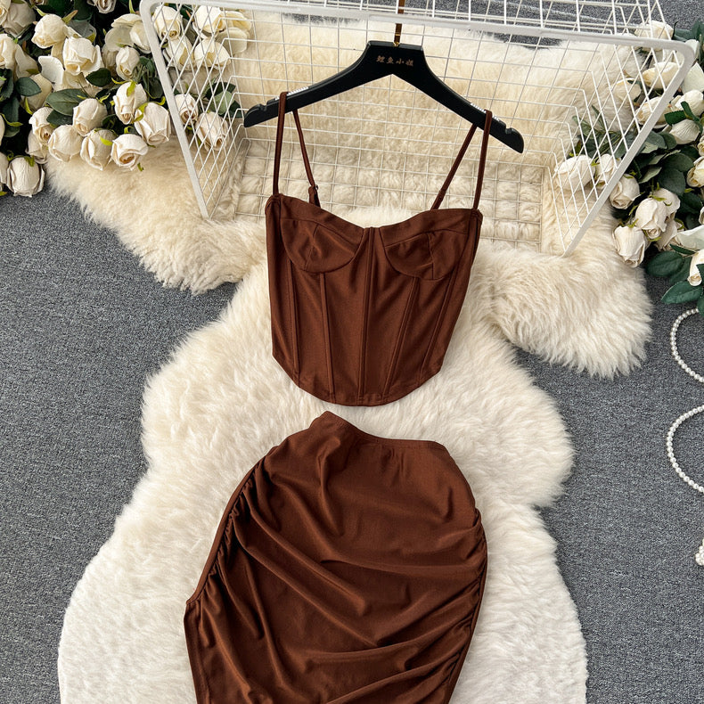 Gelbes Corset Top Ans Skirt Set