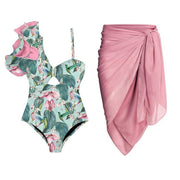 Lisa One Shoulder Ruffle Bikini And Sarong Set