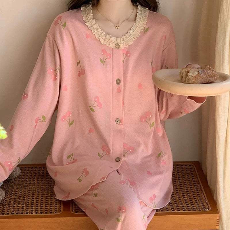 Lace & Cherry Dreams Padded Nightsuit Set
