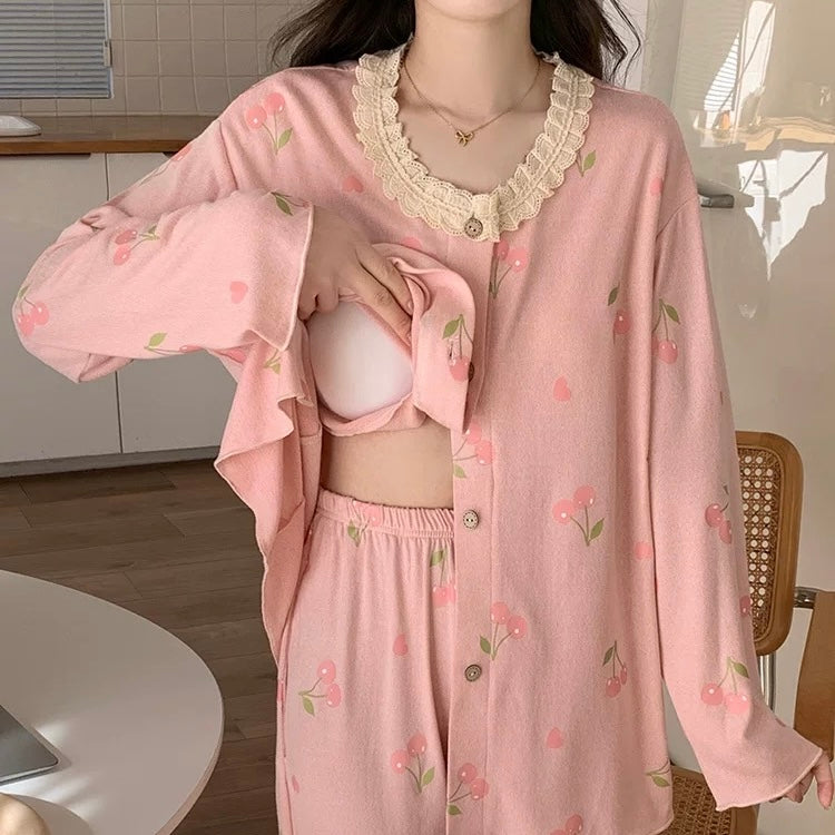 Lace & Cherry Dreams Padded Nightsuit Set