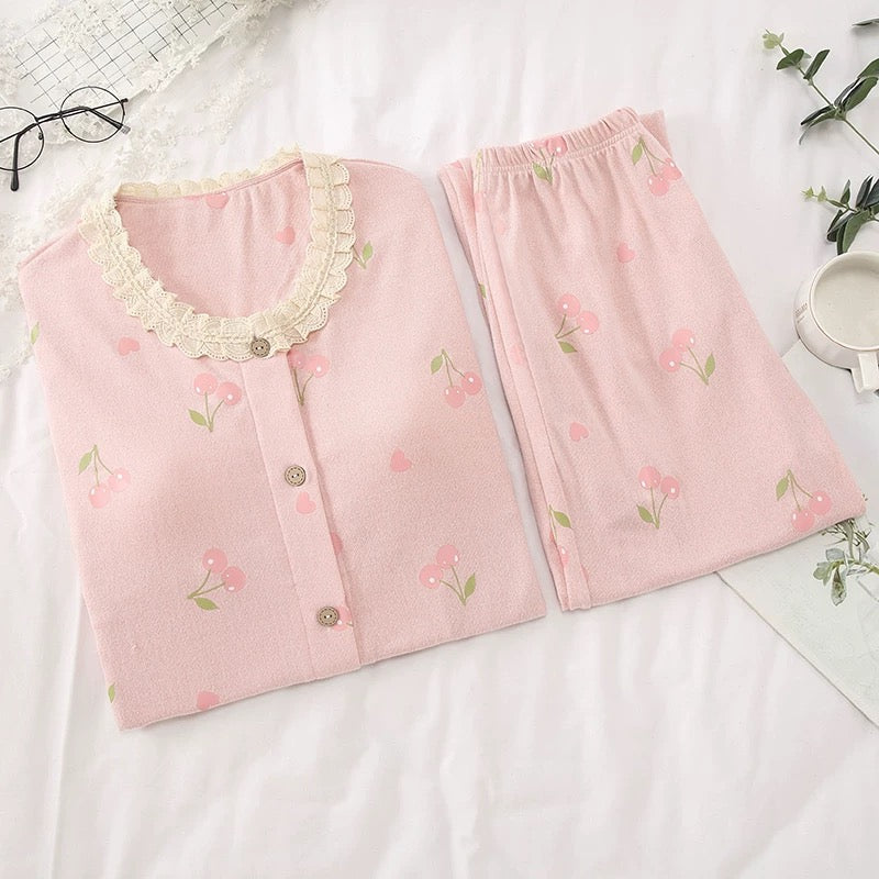 Lace & Cherry Dreams Padded Nightsuit Set