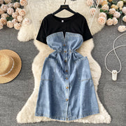 Lawcy Contrast Denim Dress