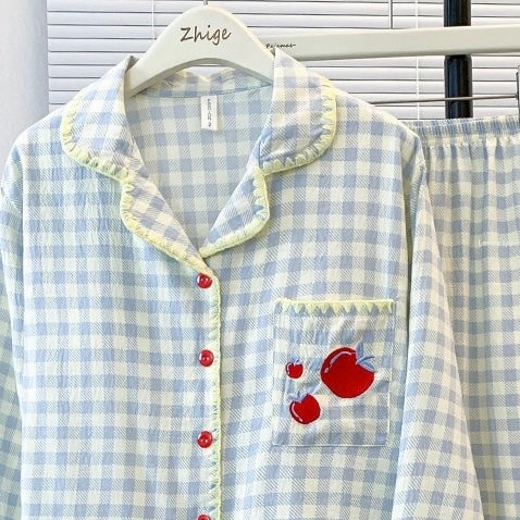 Blueberry Gingham Padded Nightsuit Set