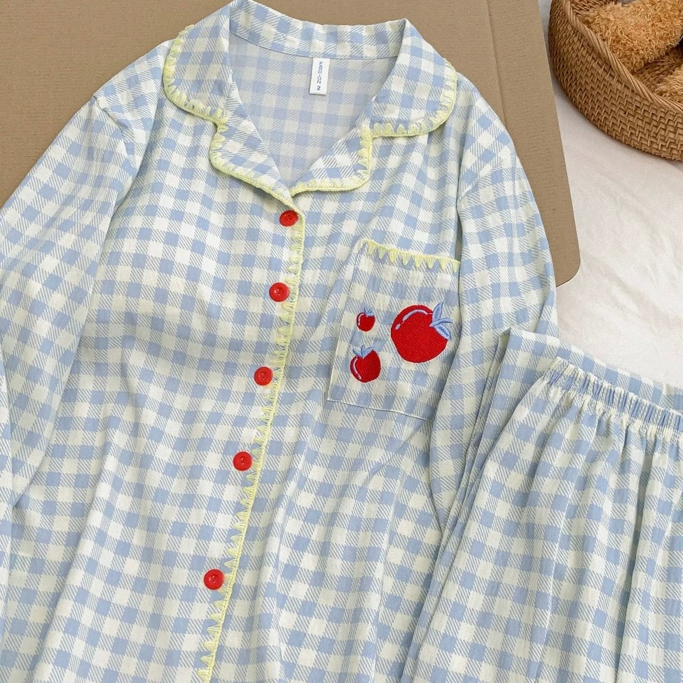 Blueberry Gingham Padded Nightsuit Set