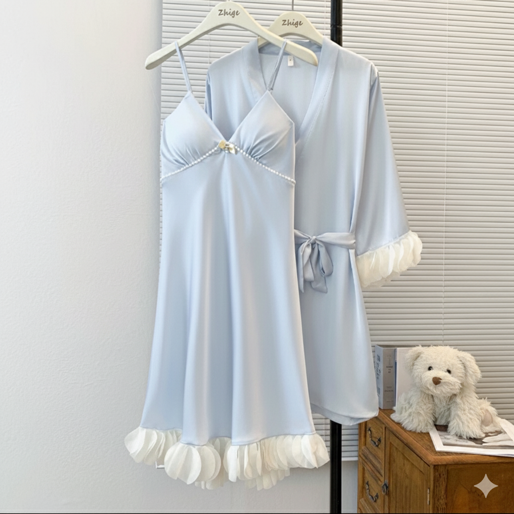 Silk Serenity Robe & Padded Chemise Night Set