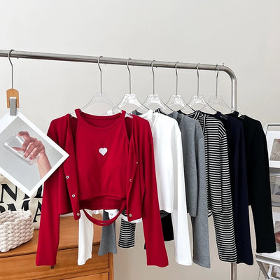 Verden Heart Built-In Bra Top with Cardigan