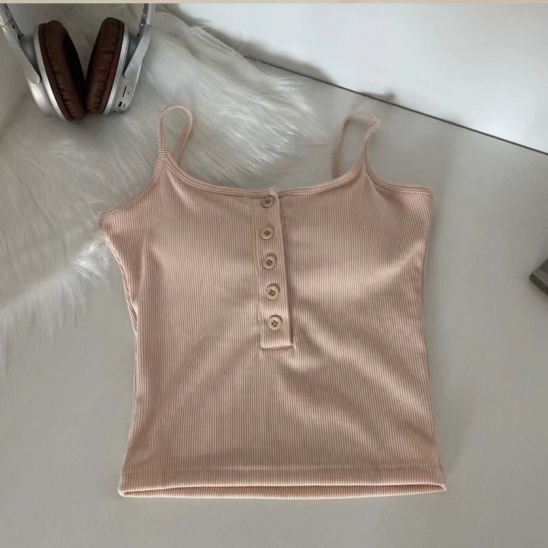 Casual Button-Up Built-In Bra Camisole