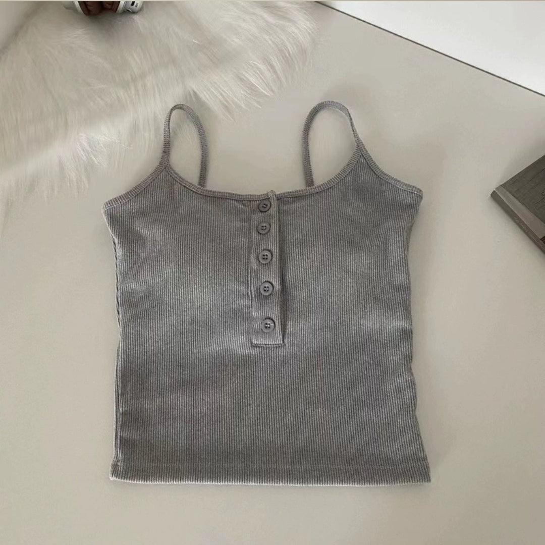 Casual Button-Up Built-In Bra Camisole