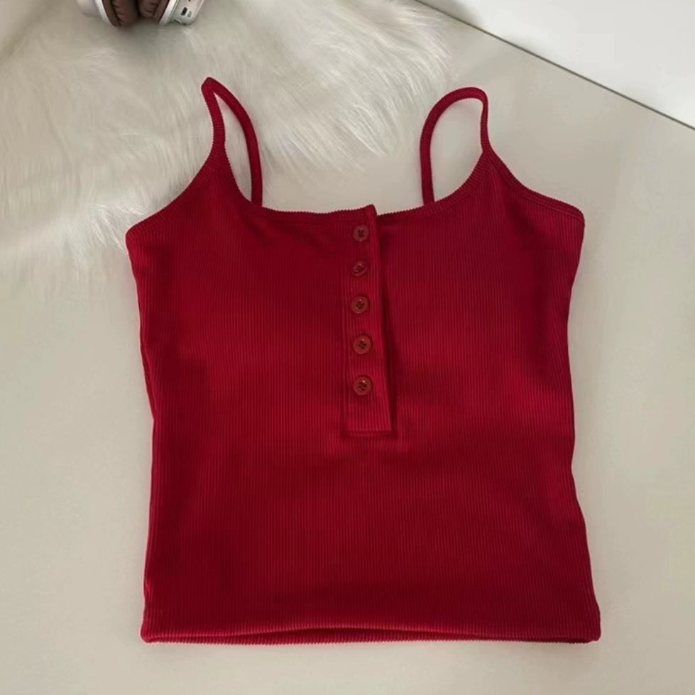 Casual Button-Up Built-In Bra Camisole