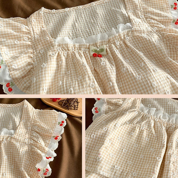 Biscuit Cherry Padded Nightsuit Set