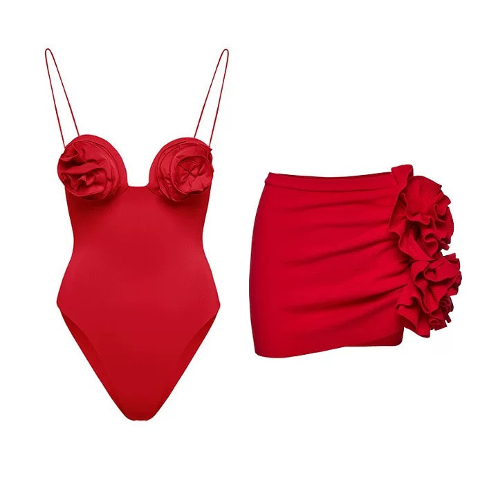 Rose Ruffle Monokini with Skirt