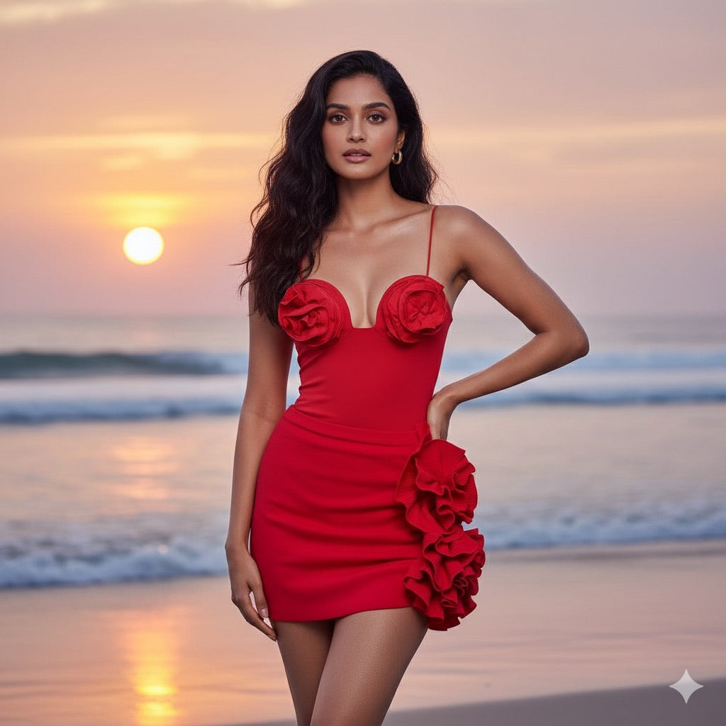Rose Ruffle Monokini with Skirt
