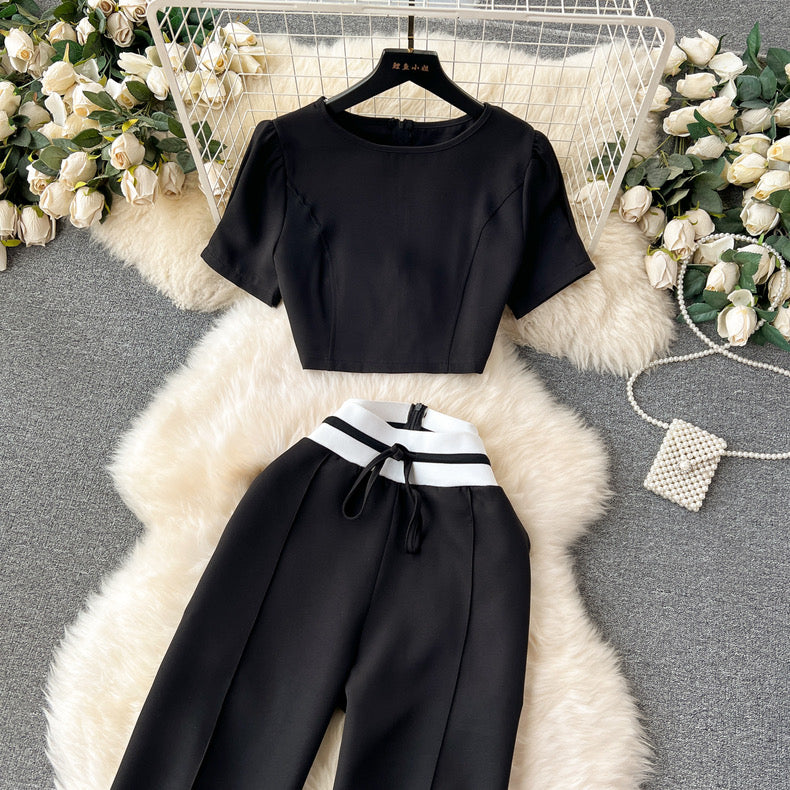 Monochrome Crop Tee And Wide Leg Pants