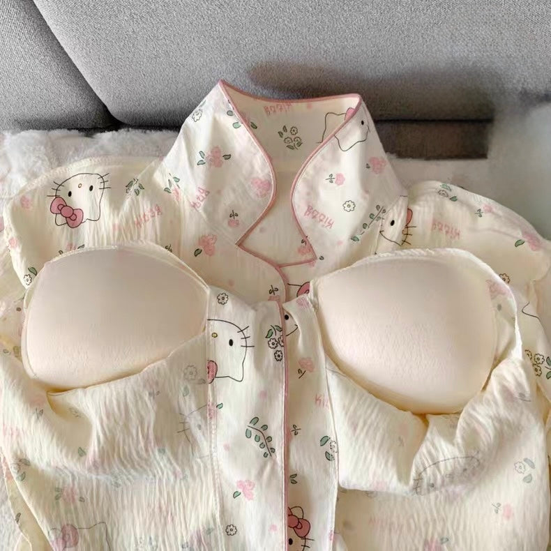 Charming Kitty Bow Padded Nightsuit Set