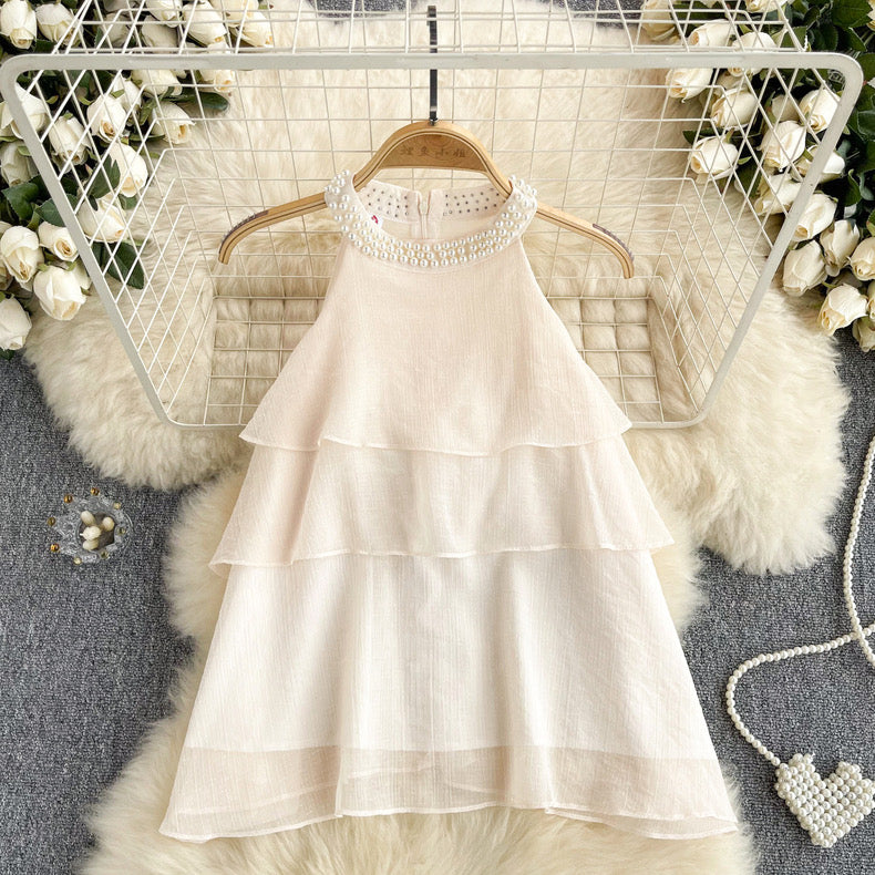 Gloria Pearl Neckline Ruffle Top