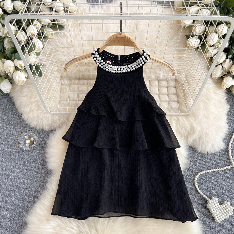 Gloria Pearl Neckline Ruffle Top