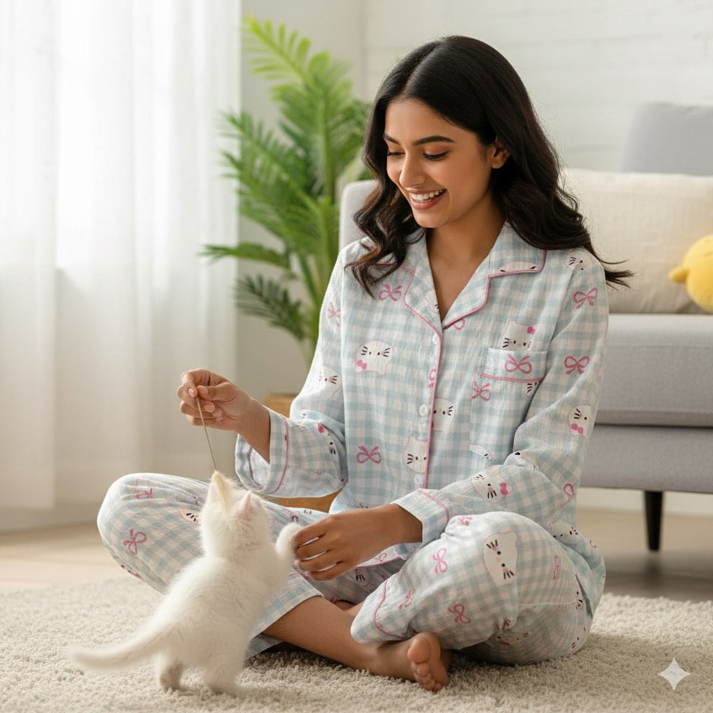 Cats & Bows Padded Nightsuit Set