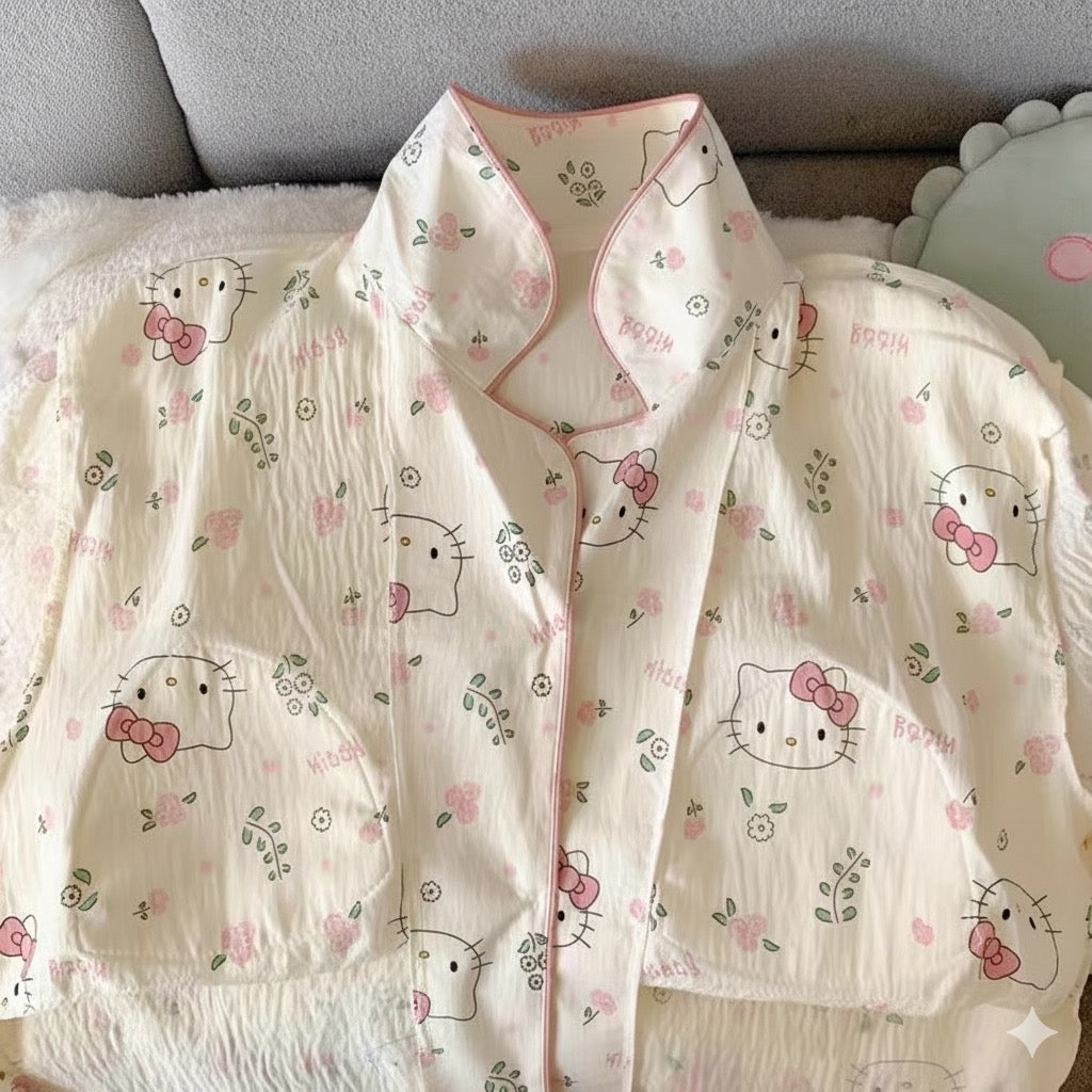 Charming Kitty Bow Padded Nightsuit Set