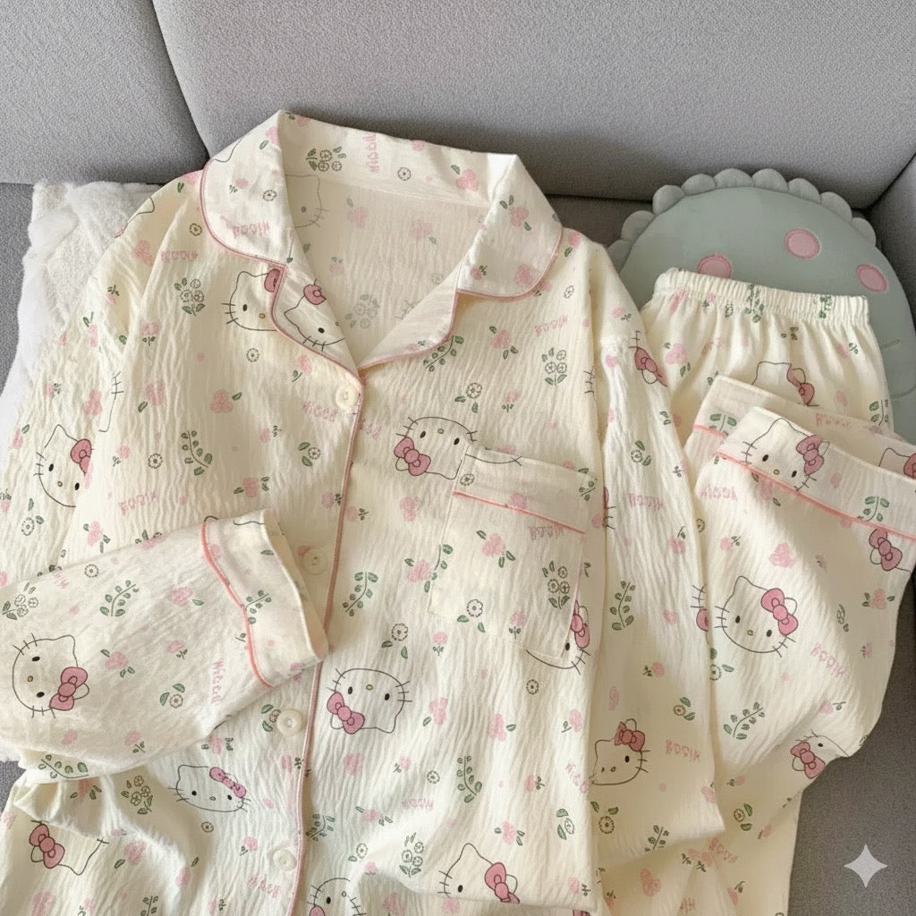 Charming Kitty Bow Padded Nightsuit Set