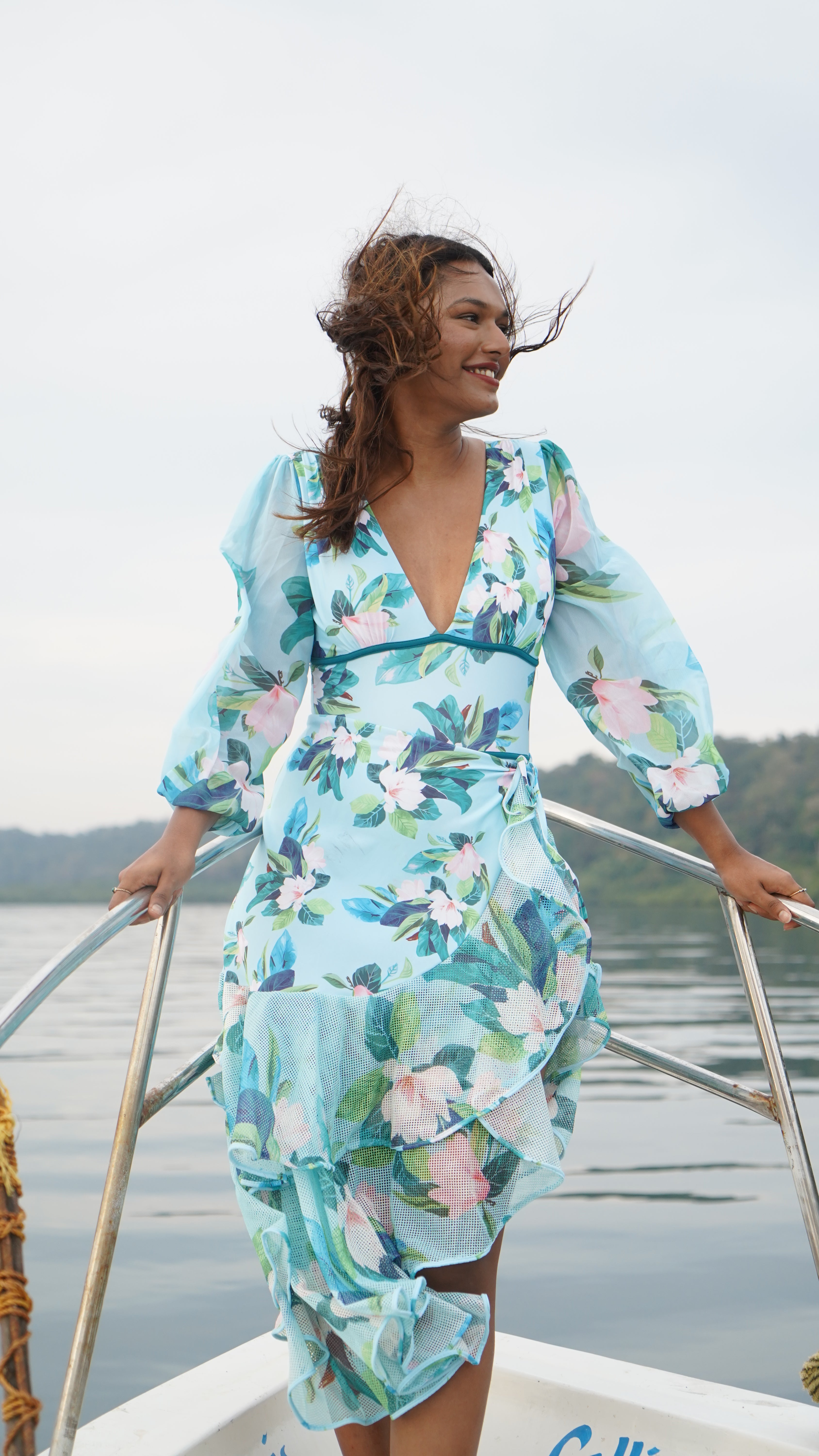 Blue Paradise Floral Monokini and Ruffle Skirt Set