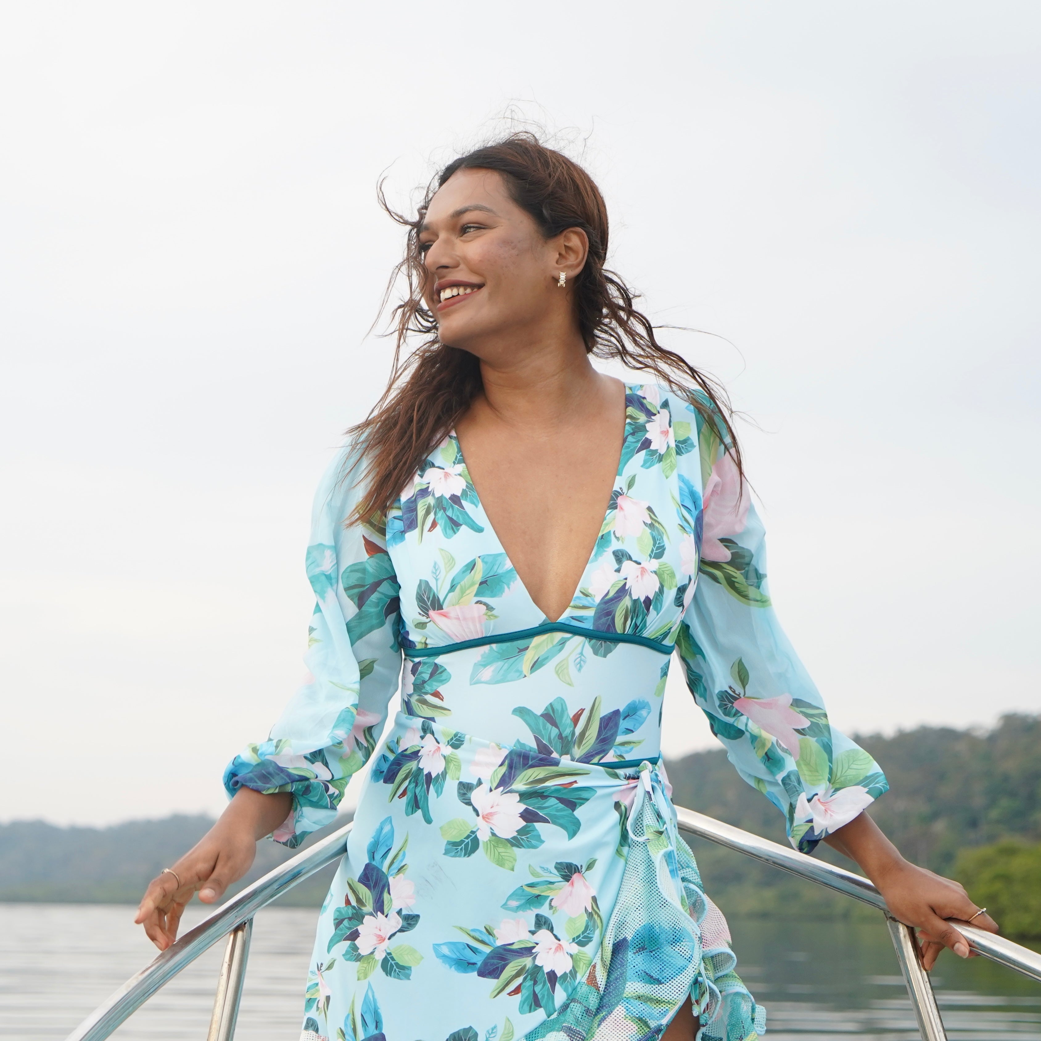 Blue Paradise Floral Monokini and Ruffle Skirt Set