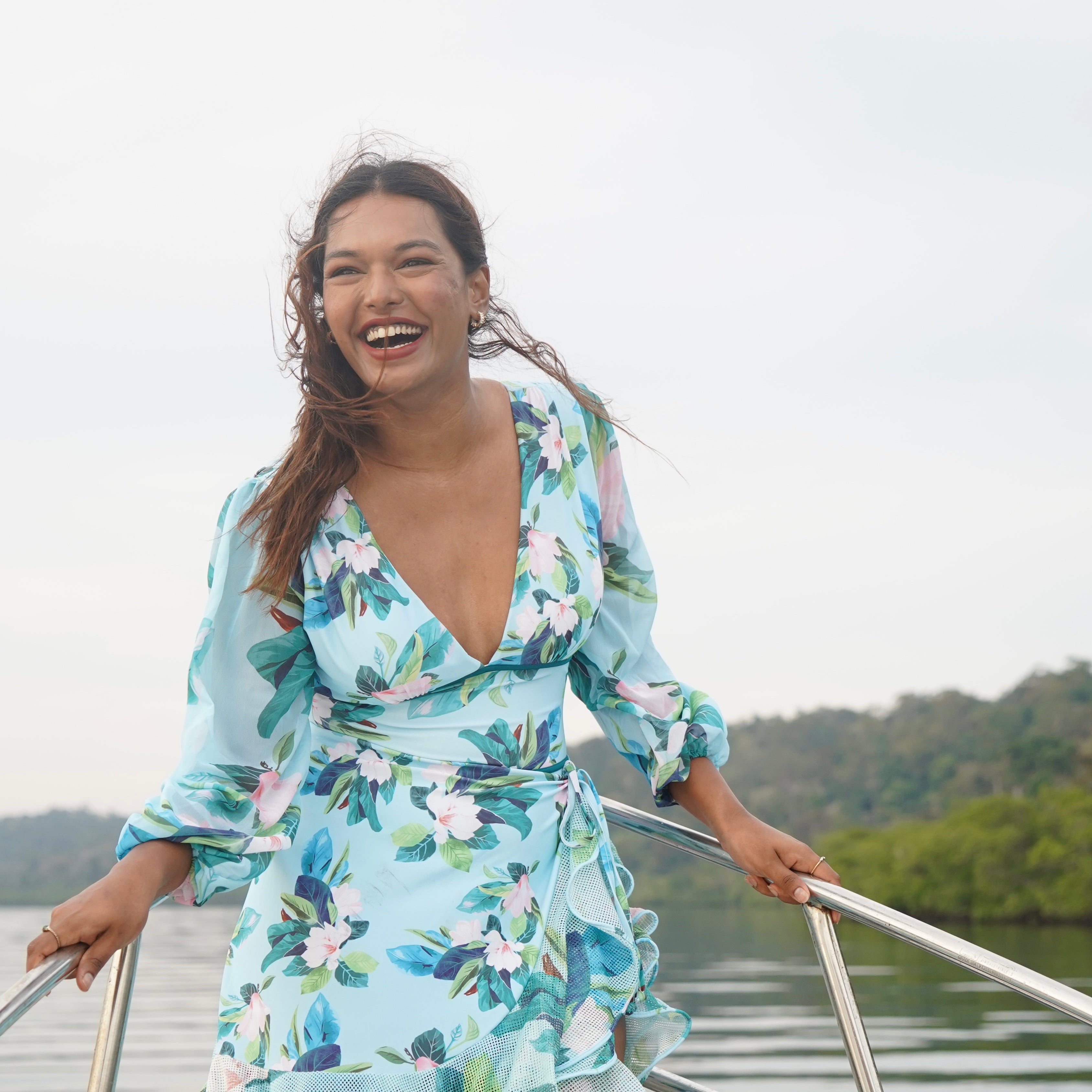 Blue Paradise Floral Monokini and Ruffle Skirt Set