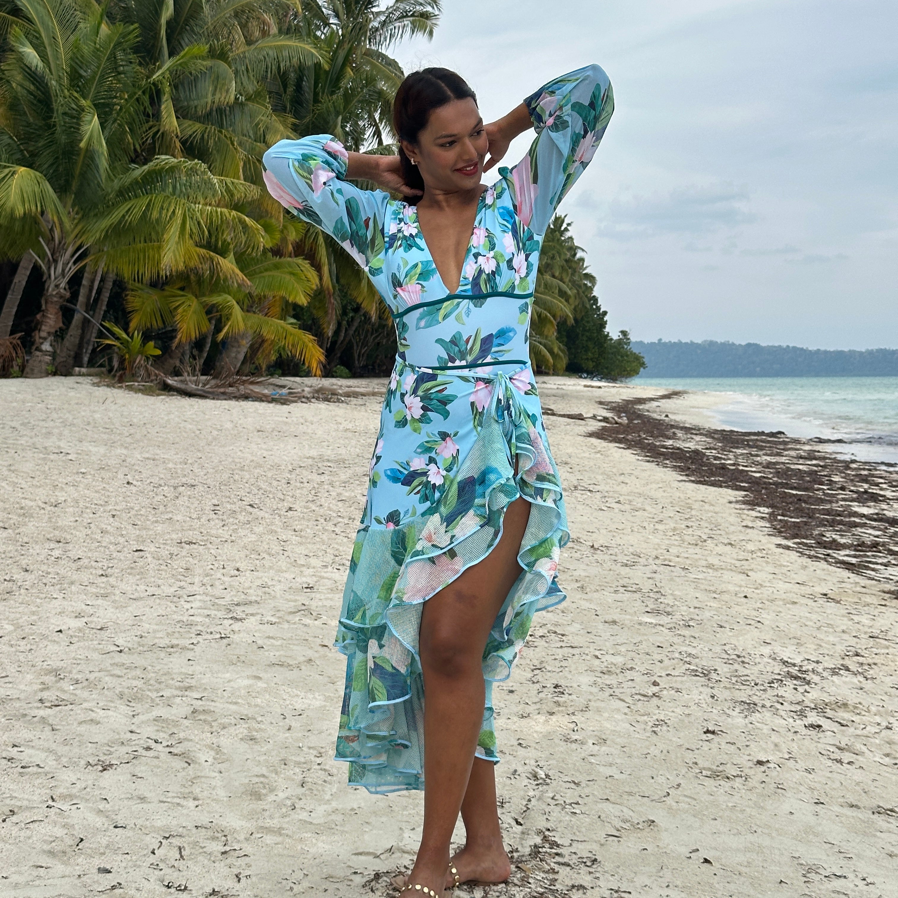 Blue Paradise Floral Monokini and Ruffle Skirt Set