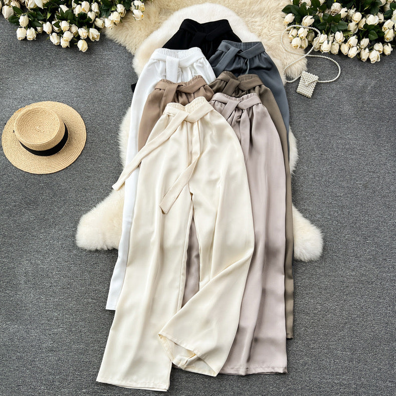 Frenchy Belted Wide Leg Satin Pants