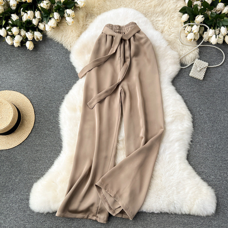 Frenchy Belted Wide Leg Satin Pants