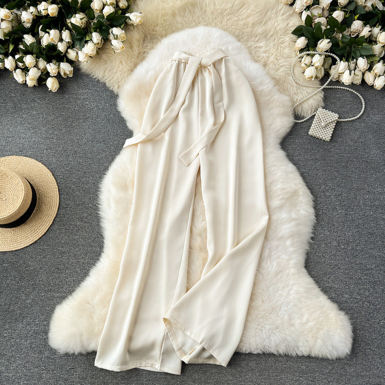 Frenchy Belted Wide Leg Satin Pants