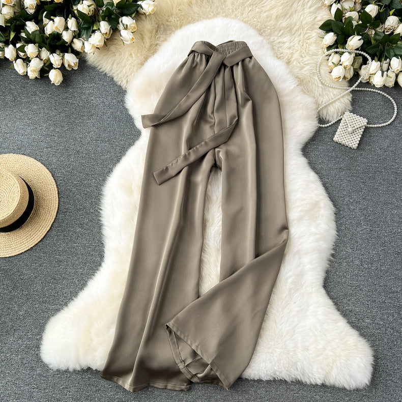 Frenchy Belted Wide Leg Satin Pants