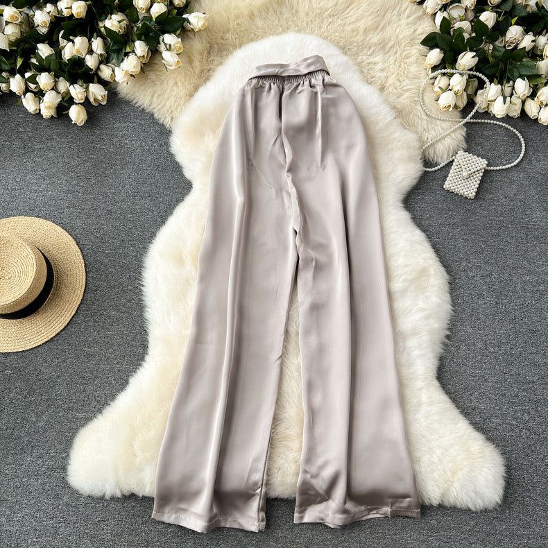 Frenchy Belted Wide Leg Satin Pants