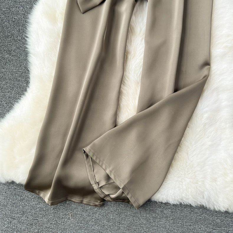 Frenchy Belted Wide Leg Satin Pants