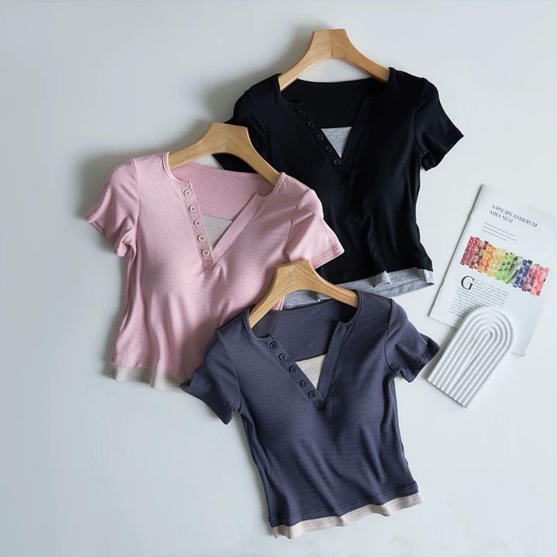 Ozark Buttoned Built-In Bra T-shirt