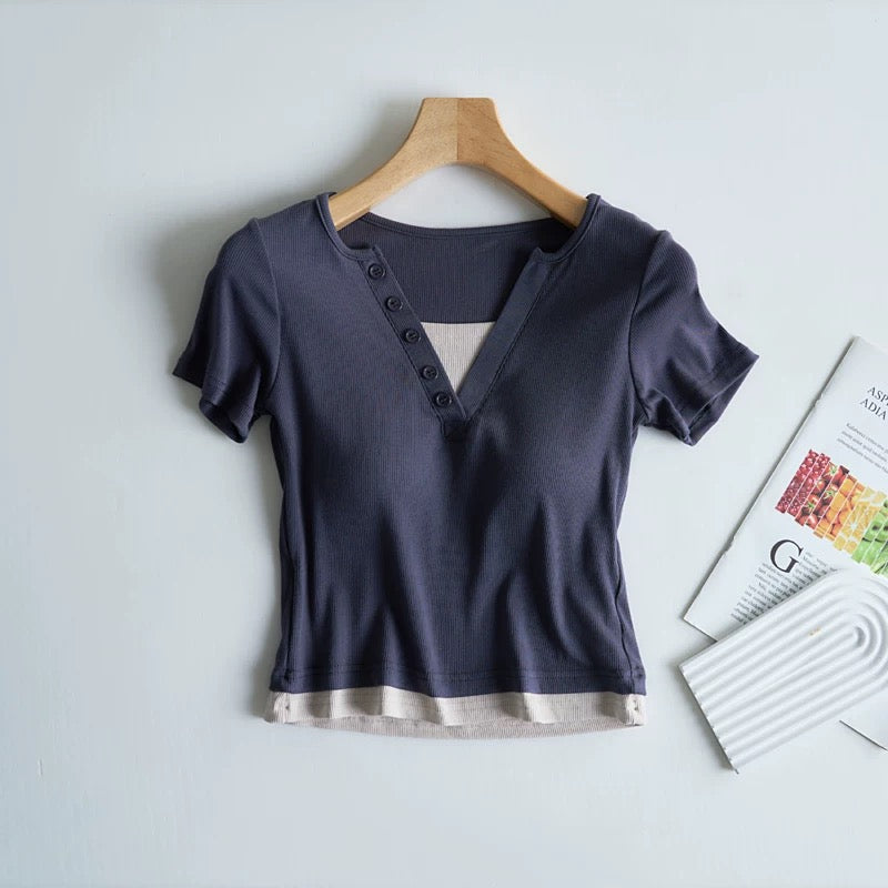 Ozark Buttoned Built-In Bra T-shirt