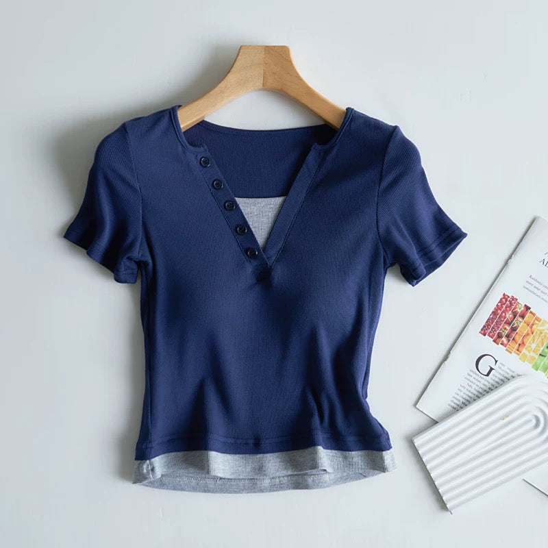 Ozark Buttoned Built-In Bra T-shirt