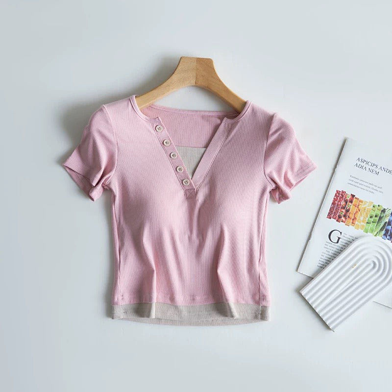 Ozark Buttoned Built-In Bra T-shirt