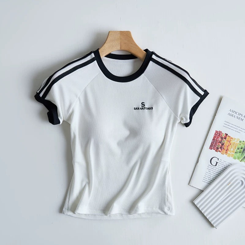 Sharon Shoulder Stripes Built-In Bra T-shirt