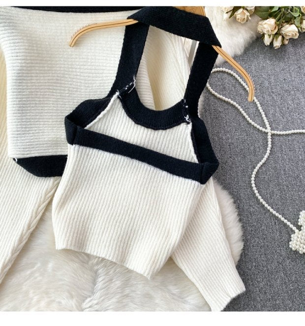 Ribbed Halter Top With Cropped cardigan