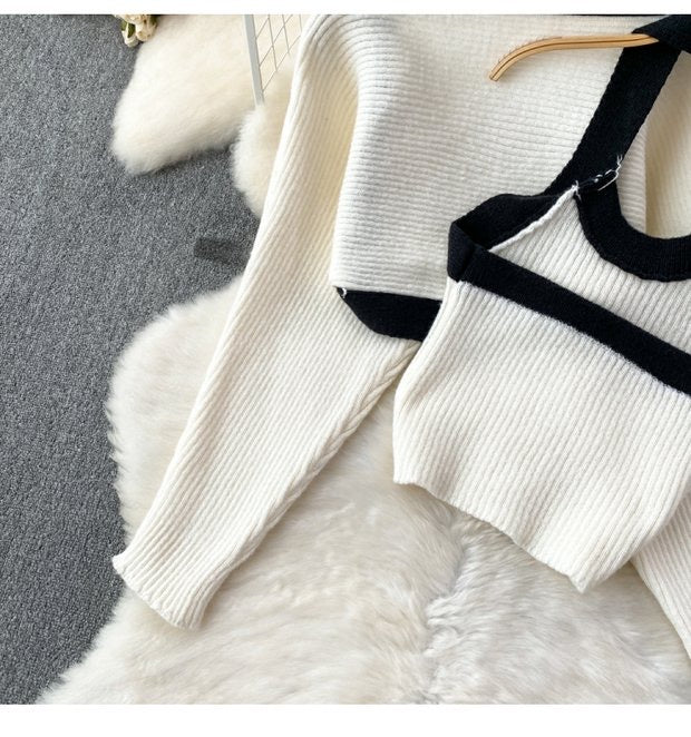 Ribbed Halter Top With Cropped cardigan