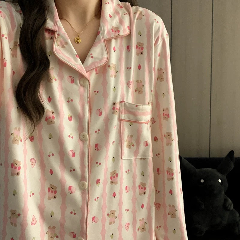 Nara Blush Bear Padded Winter Nightsuit Set