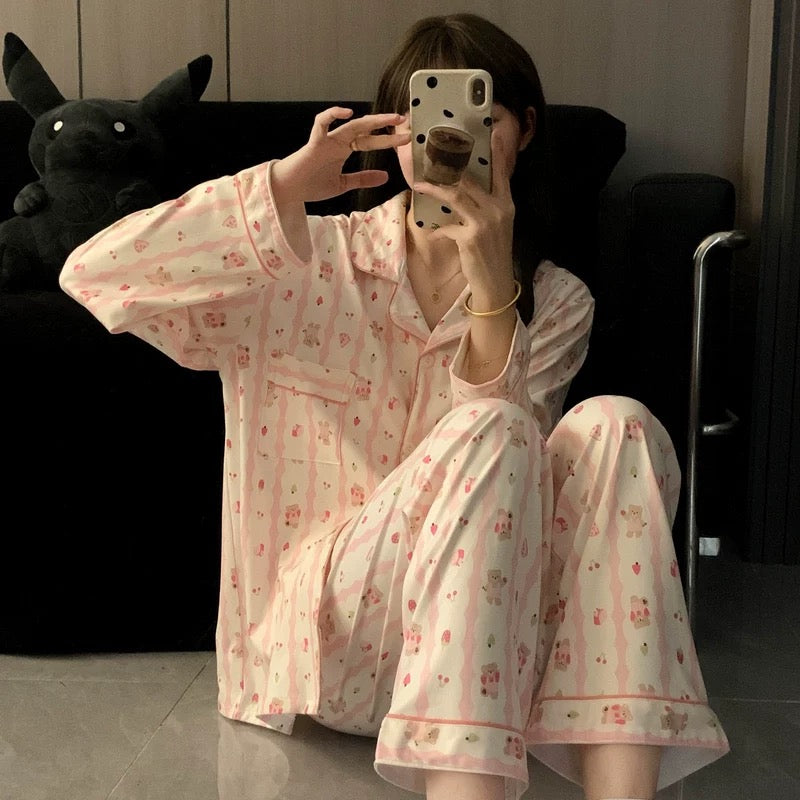 Nara Blush Bear Padded Winter Nightsuit Set