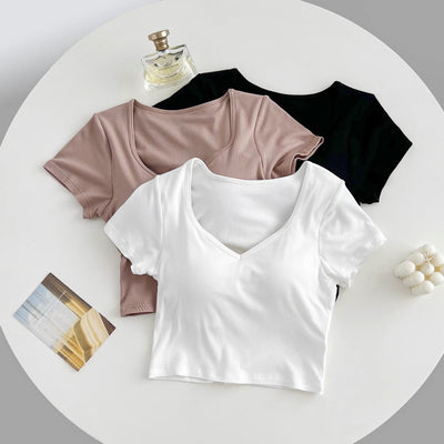 Havana V-Neck Built-In Bra T-shirt